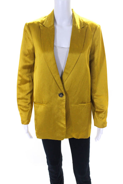 Tela Womens Unlined Satin Peak Lapel Blazer Jacket Yellow Linen Size IT 40