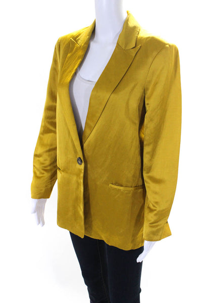 Tela Womens Unlined Satin Peak Lapel Blazer Jacket Yellow Linen Size IT 40
