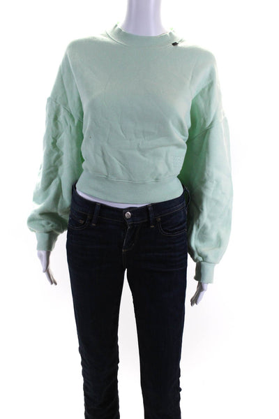Sport The Kooples Womens Cotton Crew Neck Long Sleeve Sweatshirt Green Size L