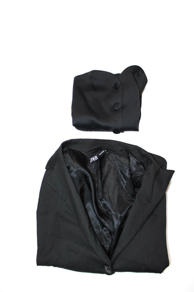 Zara Womens Buttoned Sweetheart Neck Blouse Blazer Black Size XS S Lot 2