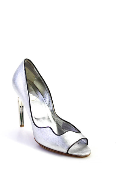 Roger Vivier Womens Shimmery Silver Open Tie Sculpted Heels Shoes Size 6