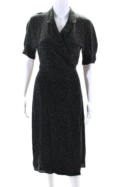 Equipment Femme Womens Green Leopard Print Silk Short Sleeve Wrap Dress Size XS