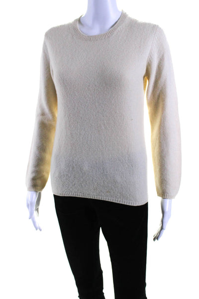 Aida Barni Womens Long Sleeve Crew Neck Cashmere Sweater White Size Small