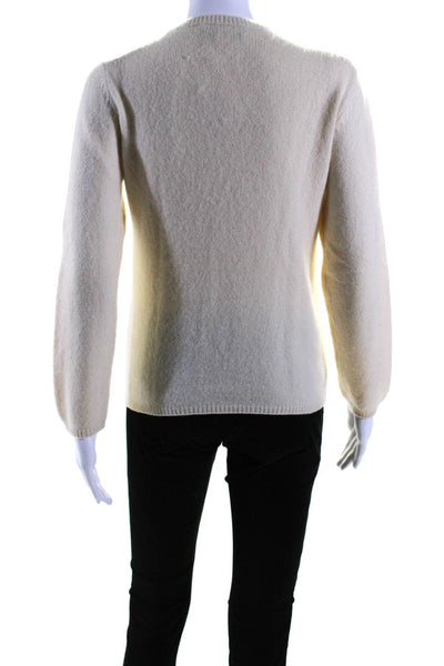 Aida Barni Womens Long Sleeve Crew Neck Cashmere Sweater White Size Small