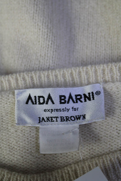 Aida Barni Womens Long Sleeve Crew Neck Cashmere Sweater White Size Small