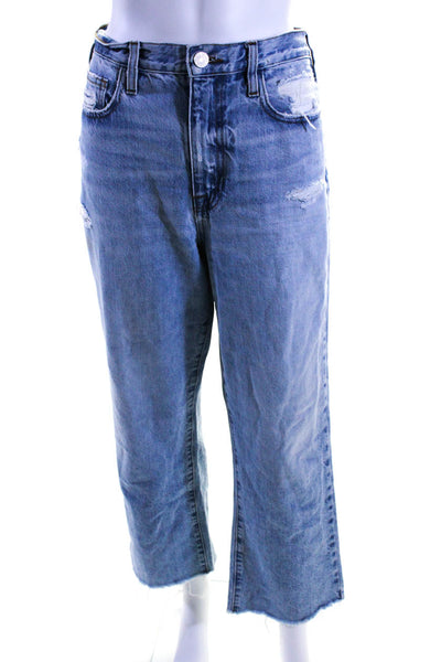 Frame Womens Blue Light Wash High Rise Ripped Jane Crop Straight Jeans Size 29