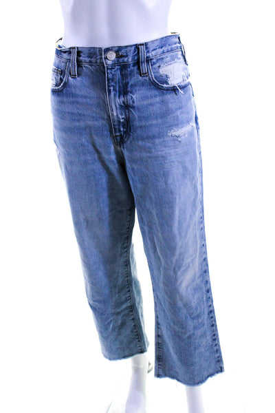Frame Womens Blue Light Wash High Rise Ripped Jane Crop Straight Jeans Size 29
