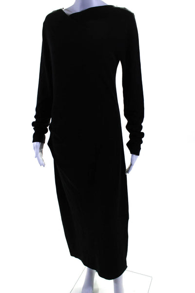 By Malene Birger Womens Black Crew Neck Drape Long Sleeve Maxi Dress Size S