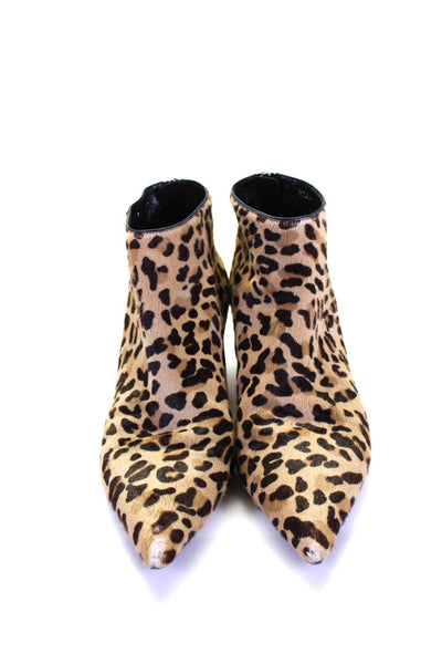 Dior Womens Leopard Printed Pony Hair Kitten Heels Boots Beige Size 36.5 6.5