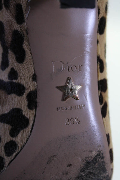 Dior Womens Leopard Printed Pony Hair Kitten Heels Boots Beige Size 36.5 6.5