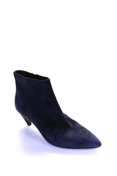 Prada Womens Suede Zip Up Low Heel Ankle Boots Booties Navy Blue Size 37 7