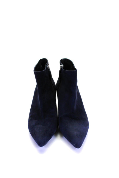 Prada Womens Suede Zip Up Low Heel Ankle Boots Booties Navy Blue Size 37 7