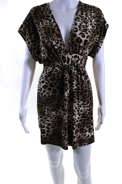 Vix Paula Hermanny Womens Jersey Leopard Printed Cover Up Dress Beige Size S