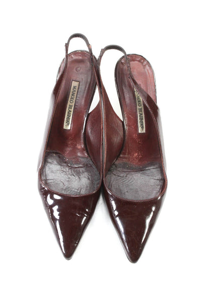 Manolo Blahnik Womens Patent Leather Pointed Toe Slingbacks Pumps Red Size 39 9
