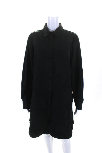 Finley Womens Black Cotton Collar Long Sleeve Button Down Shirt Dress Size L