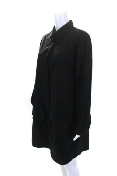 Finley Womens Black Cotton Collar Long Sleeve Button Down Shirt Dress Size L