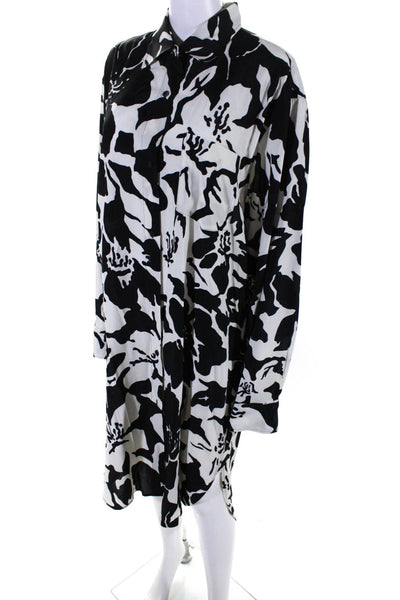 Dries Van Noten Womens Black White Printed Long Sleeve A-line Dress Size M