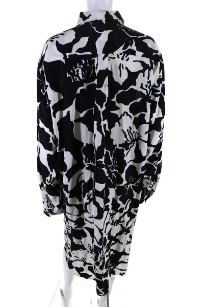 Dries Van Noten Womens Black White Printed Long Sleeve A-line Dress Size M