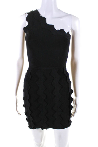 David Koma Womens Side Zip Stretch Knit Scalloped One Shoulder Dress Black XS