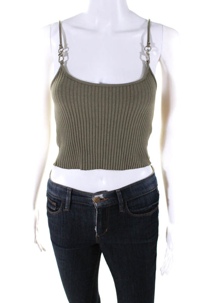 The Range Womens Spaghetti Strap Scoop Neck Ribbed Cropped Tank Top Green XS
