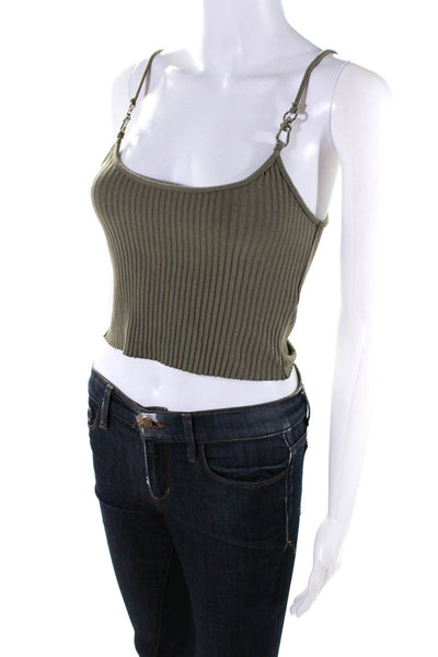 The Range Womens Spaghetti Strap Scoop Neck Ribbed Cropped Tank Top Green XS