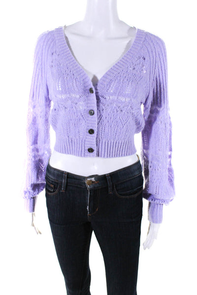 Intermix Womens Four Button Open Knit Cashmere Cardigan Sweater Purple Petite