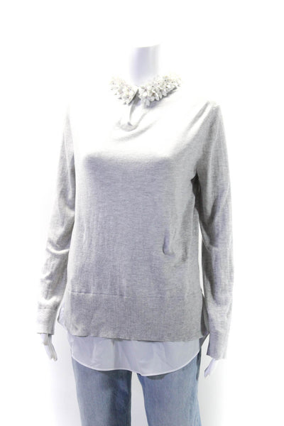 Ted Baker Womens 3D Flower Collar Thin Knit Pullover Sweater Gray Size 2