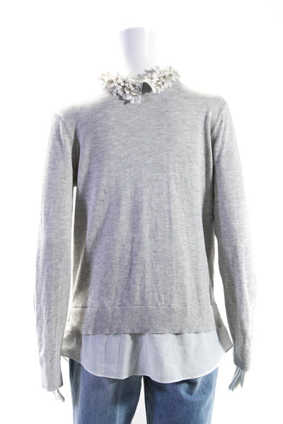 Ted Baker Womens 3D Flower Collar Thin Knit Pullover Sweater Gray Size 2