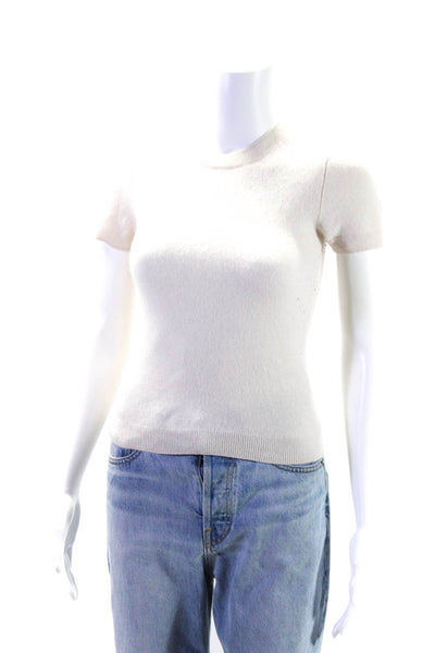 Quince Womens Short Sleeve Crew Neck Sweater Ecru Cashmere Size Medium