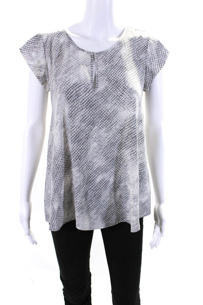 Joie Womens Short Sleeve Keyhole Oversized Snake Print Silk Top Gray Size XS