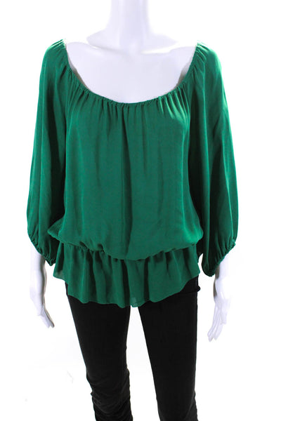 Joie Womens 3/4 Sleeve Off Shoulder Oversized Silk Top Green Size Small