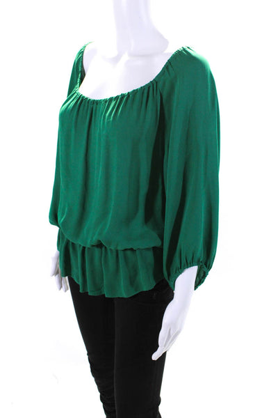 Joie Womens 3/4 Sleeve Off Shoulder Oversized Silk Top Green Size Small