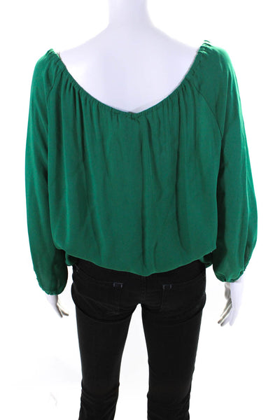 Joie Womens 3/4 Sleeve Off Shoulder Oversized Silk Top Green Size Small