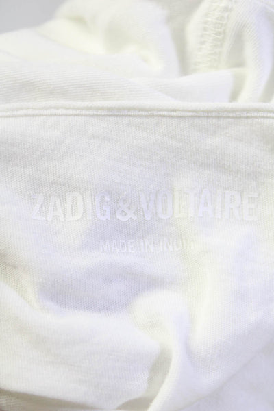 Zadig & Voltaire Womens Long Sleeve V Neck Heartbreaker Tee Shirt White Size XS