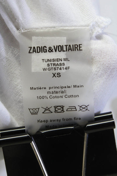 Zadig & Voltaire Womens Long Sleeve V Neck Heartbreaker Tee Shirt White Size XS