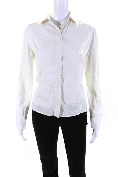 Brunello Cucinelli Womens Button Front Collared Shirt White Cotton Extra Small