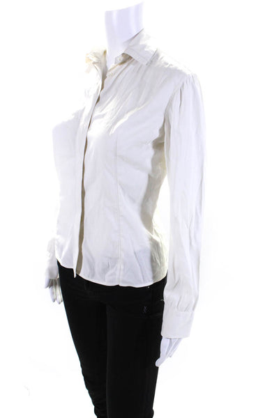 Brunello Cucinelli Womens Button Front Collared Shirt White Cotton Extra Small