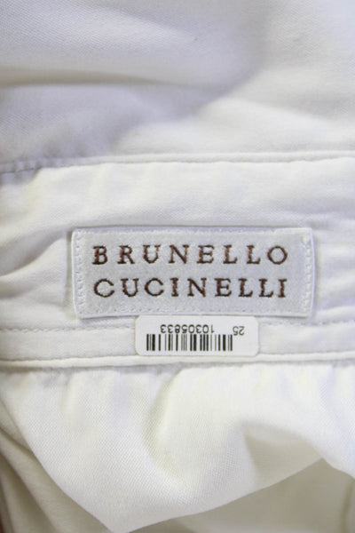 Brunello Cucinelli Womens Button Front Collared Shirt White Cotton Extra Small