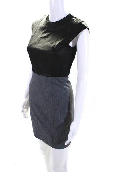 Theory Womens Back Zip Cap Sleeve Leather Top Sheath Dress Gray Black Size 0