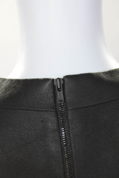 Theory Womens Back Zip Cap Sleeve Leather Top Sheath Dress Gray Black Size 0