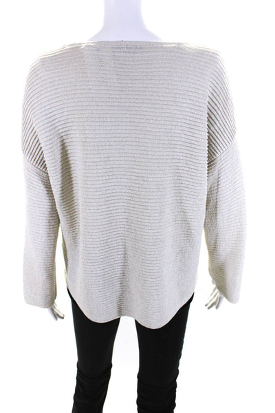 Eileen Fisher Womens 3/4 Sleeve Scoop Neck Metallic Knit Sweatshirt Gray Large