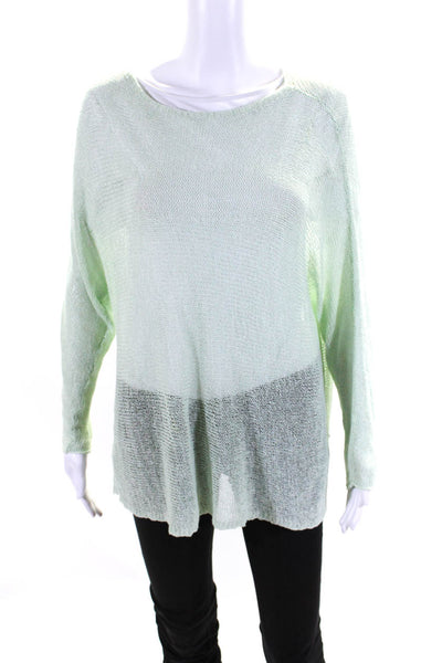 Eileen Fisher Womens Long Sleeve Open Knit Scoop Neck Sweater Green Size Medium