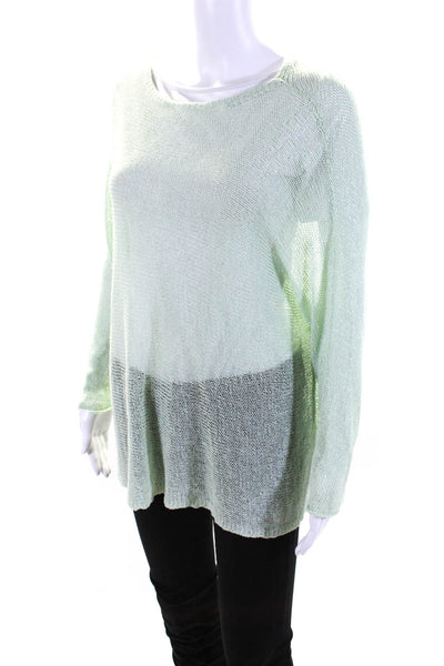 Eileen Fisher Womens Long Sleeve Open Knit Scoop Neck Sweater Green Size Medium