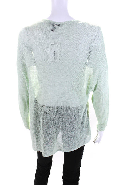 Eileen Fisher Womens Long Sleeve Open Knit Scoop Neck Sweater Green Size Medium