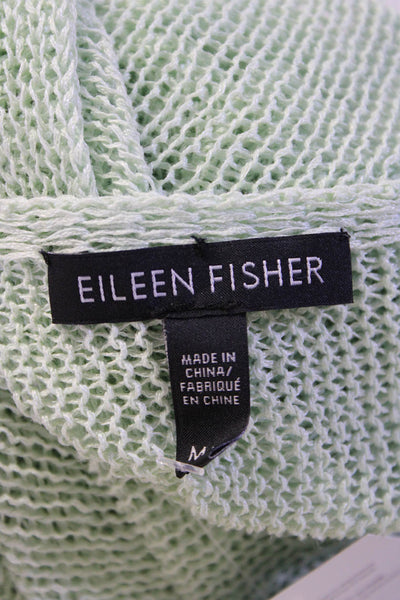 Eileen Fisher Womens Long Sleeve Open Knit Scoop Neck Sweater Green Size Medium