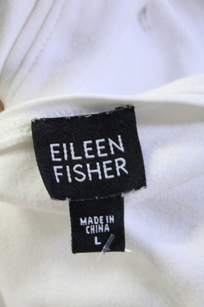 Eileen Fisher Womens Long Sleeve Scoop Neck Boxy Shirt White Cotton Size Large