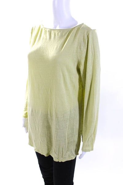 Eileen Fisher Womens Long Sleeve Scoop Neck Linen Tee Shirt Green Size Large