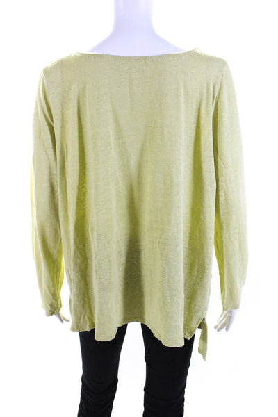 Eileen Fisher Womens Long Sleeve Scoop Neck Linen Tee Shirt Green Size Large