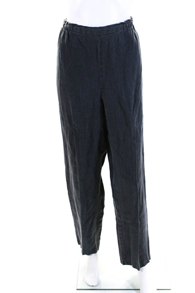 Eileen Fisher Womens Elastic Waistband Pleated Straight Leg Pants Gray Medium