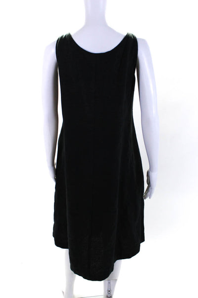 Eileen Fisher Womens Sleeveless Scoop Neck Linen Shift Dress Black Size Large